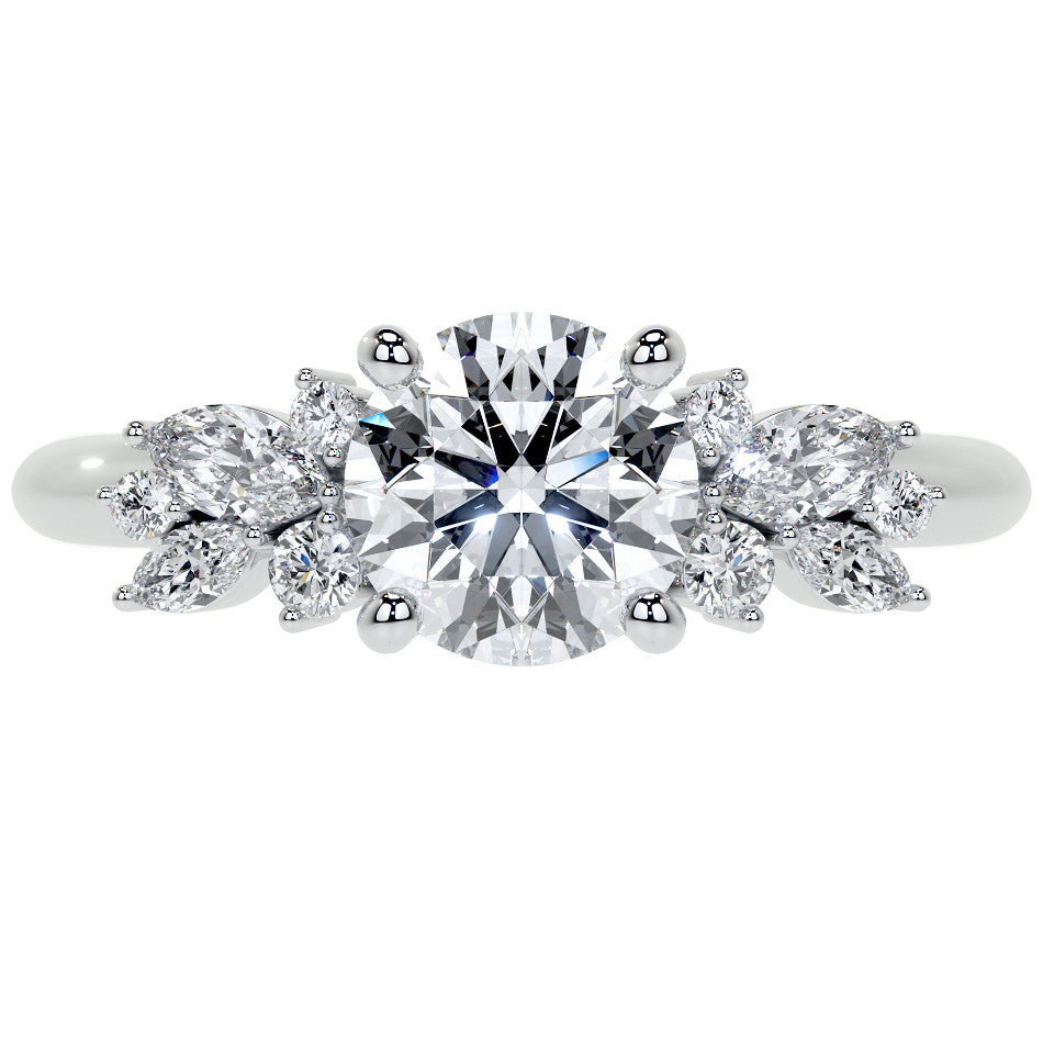 Round and Marquise Cluster Moissanite Engagement Ring
