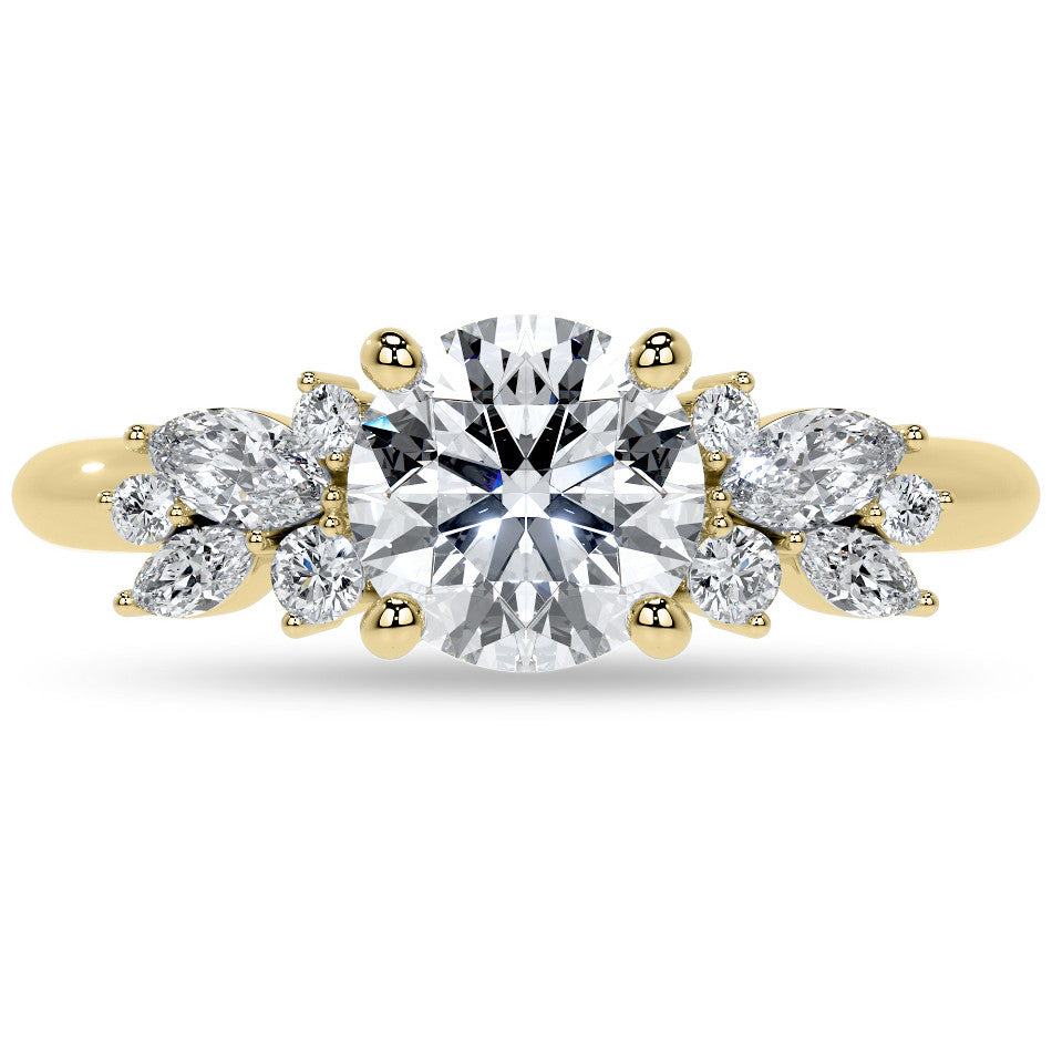 Round and Marquise Cluster Moissanite Engagement Ring