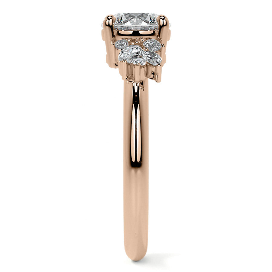 Round and Marquise Cluster Moissanite Engagement Ring