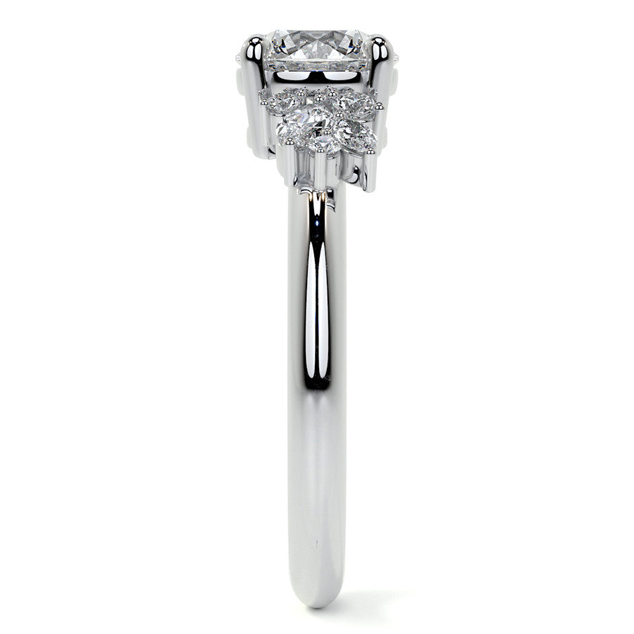 Round and Marquise Cluster Moissanite Engagement Ring