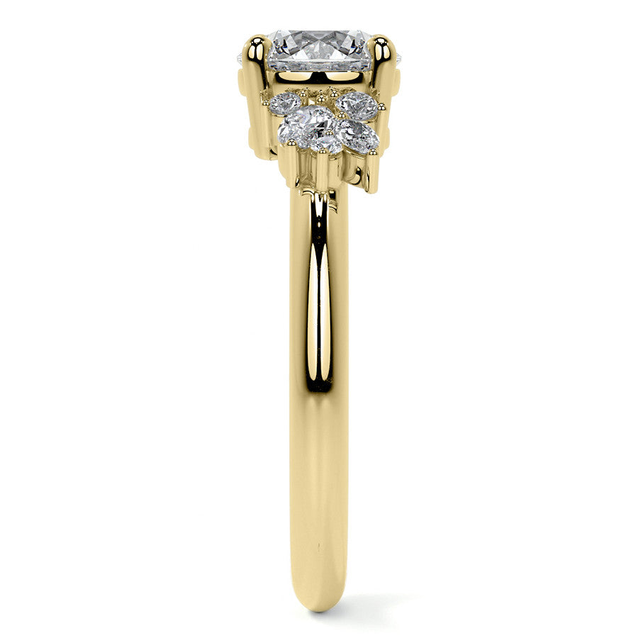 Round and Marquise Cluster Moissanite Engagement Ring