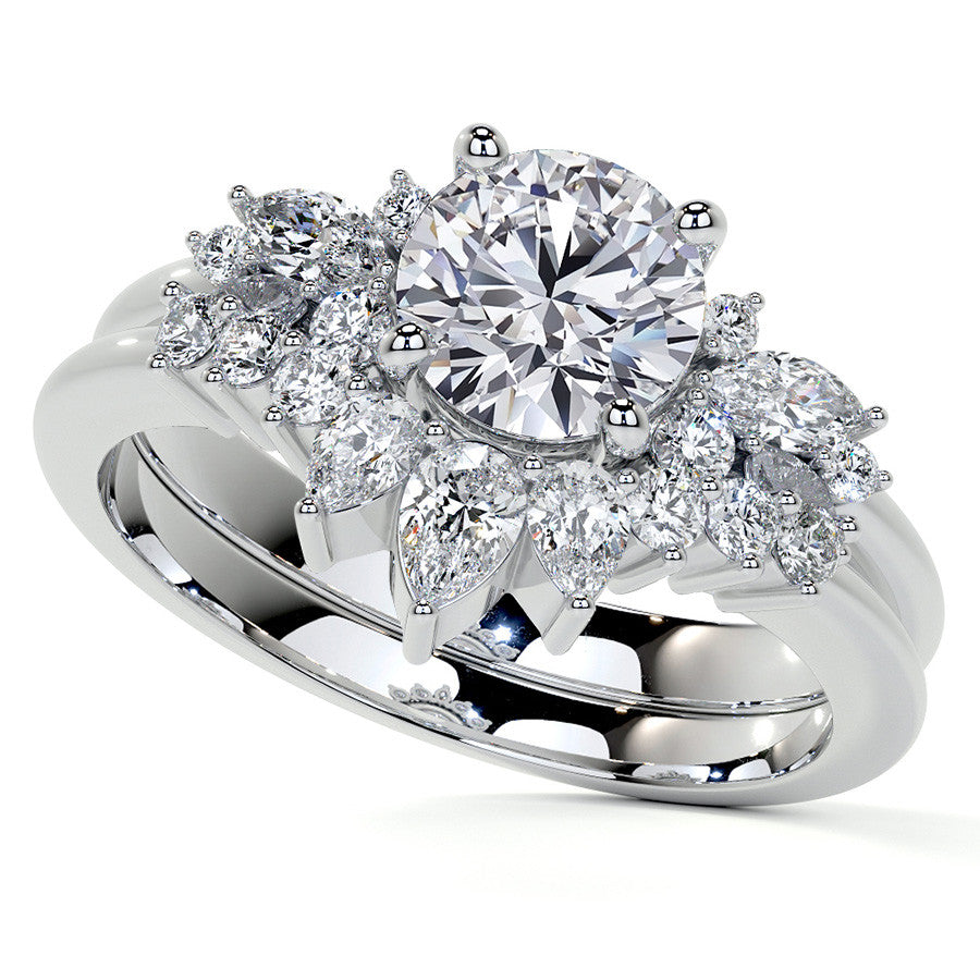 Round and Marquise Cluster Moissanite Engagement Ring