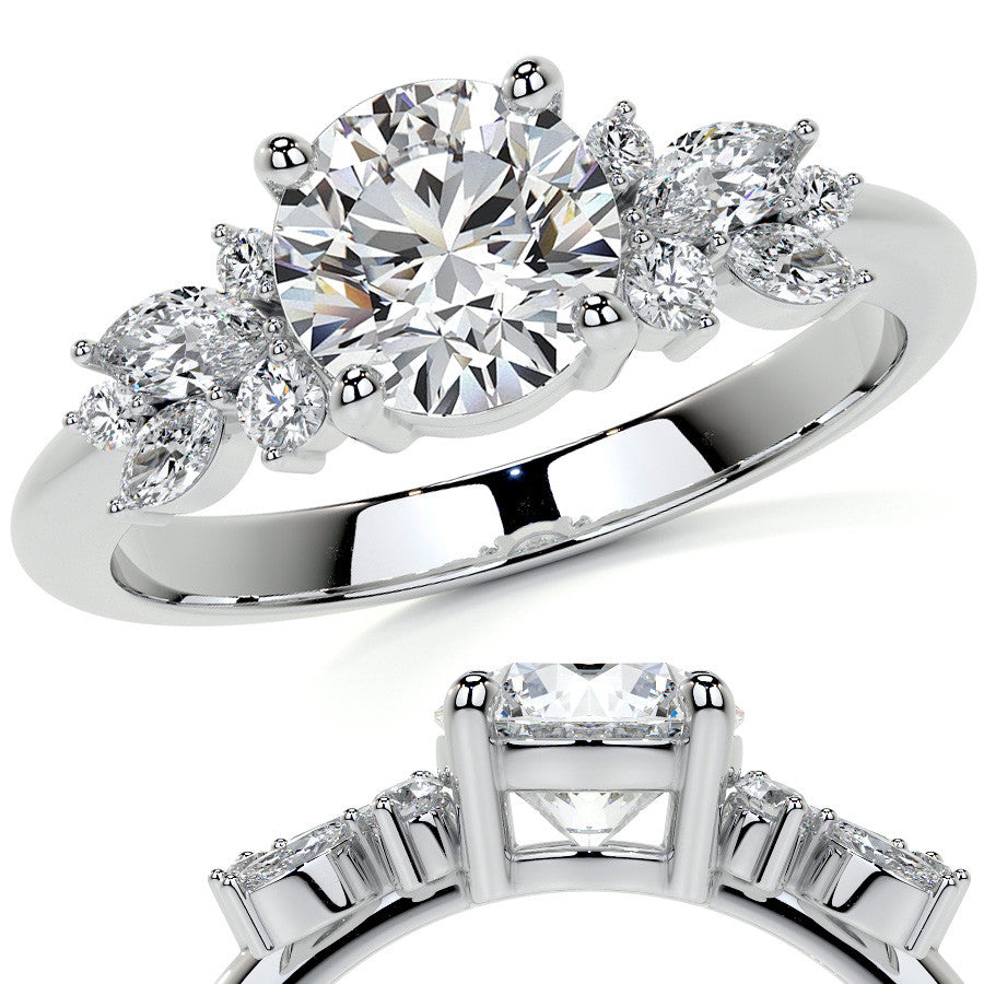 Round and Marquise Cluster Moissanite Engagement Ring