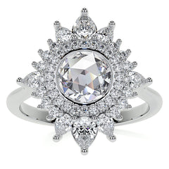Rose Cut Starburst Halo Design Moissanite Engagement Ring