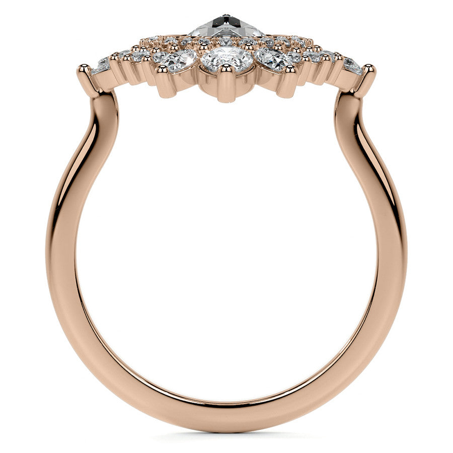 Rose Cut Starburst Halo Design Moissanite Engagement Ring