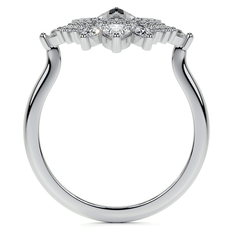 Rose Cut Starburst Halo Design Moissanite Engagement Ring