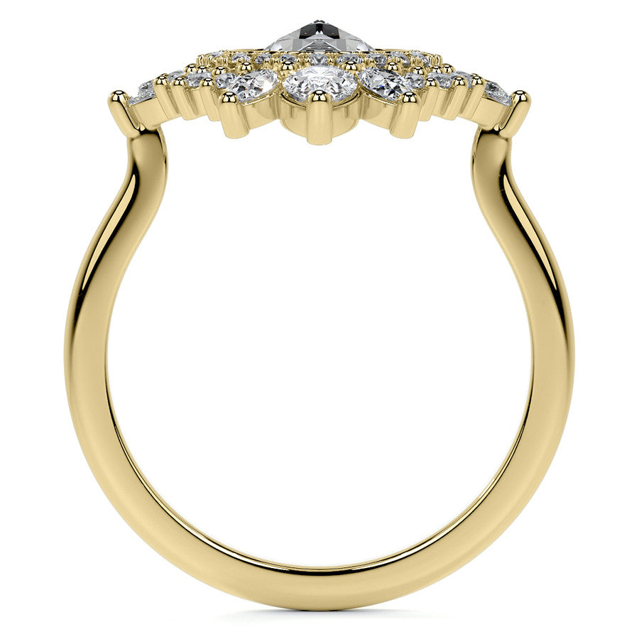 Rose Cut Starburst Halo Design Moissanite Engagement Ring