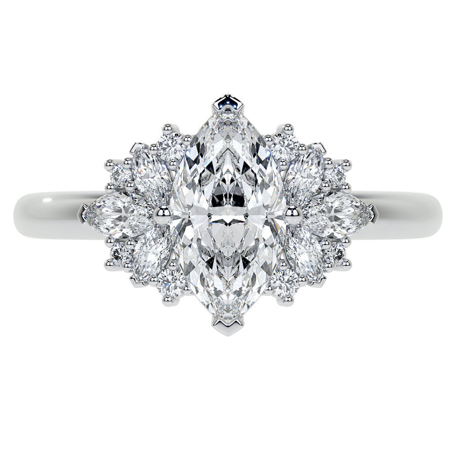 Marquise Cluster Style Moissanite Engagement Ring