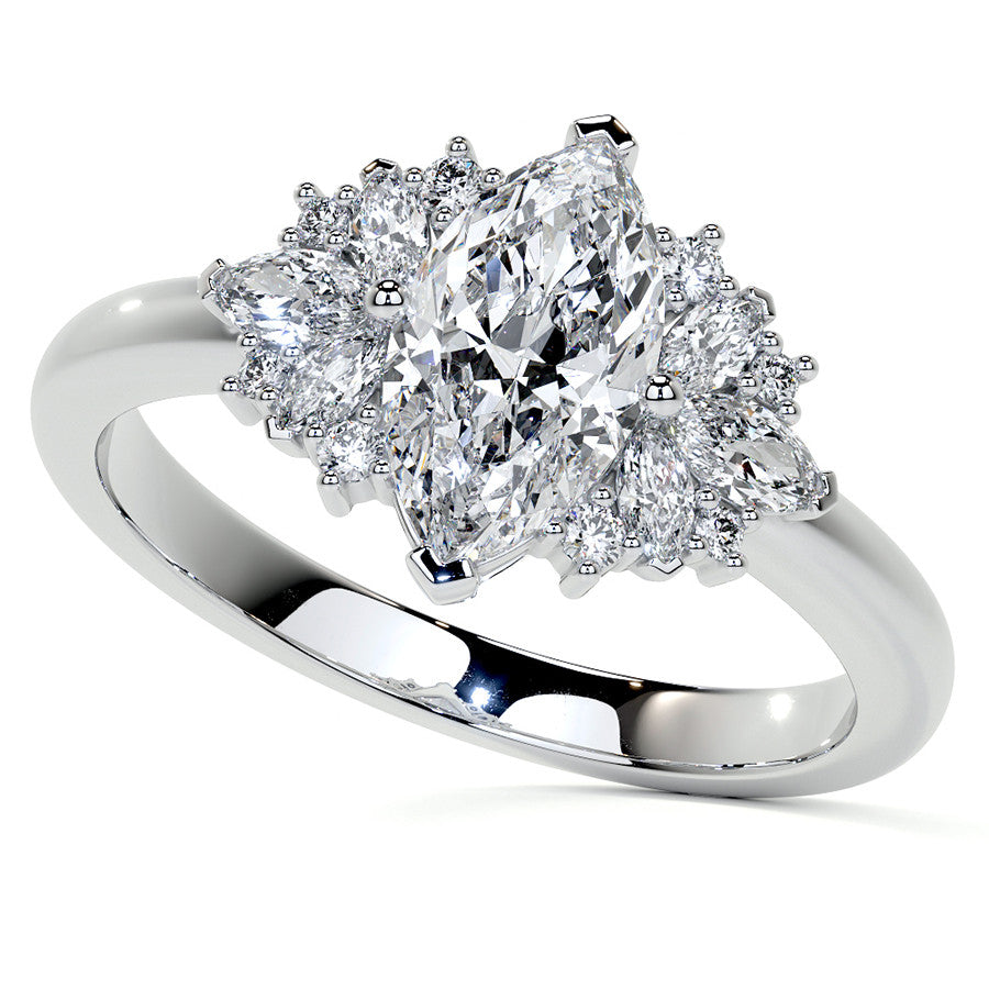 Marquise Cluster Style Moissanite Engagement Ring