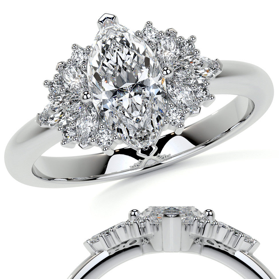 Marquise Cluster Style Moissanite Engagement Ring