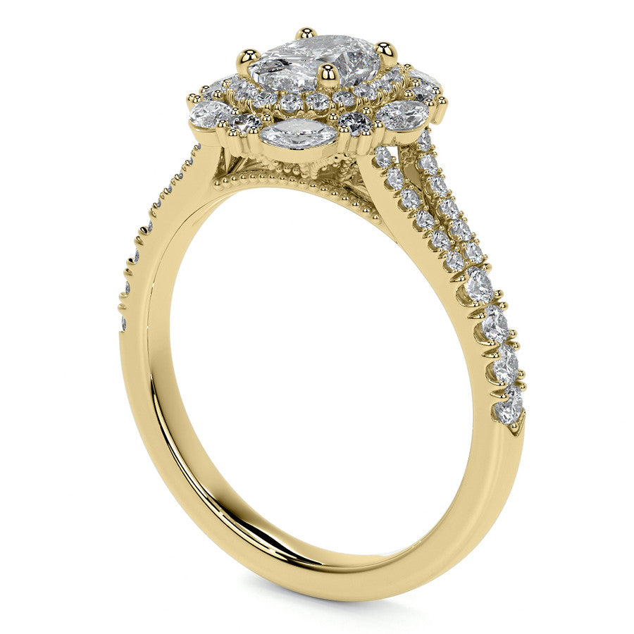 Round Marquise Halo Split Shank Oval Moissanite Engagement Ring
