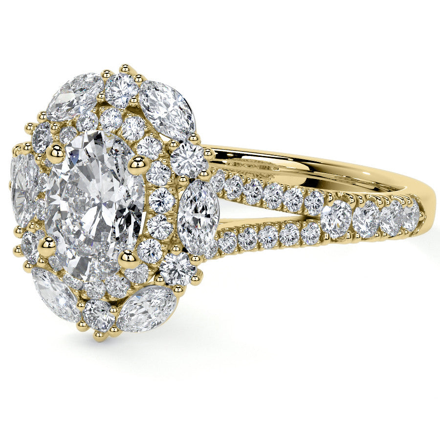 Round Marquise Halo Split Shank Oval Moissanite Engagement Ring