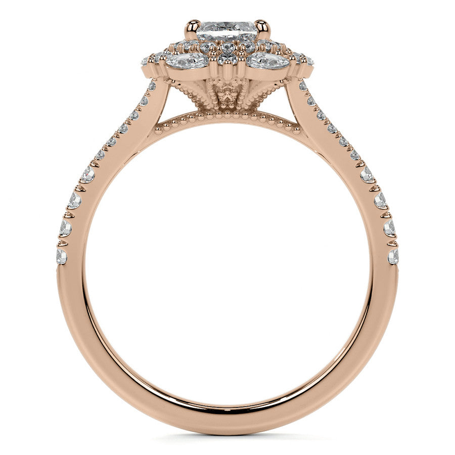 Round Marquise Halo Split Shank Oval Moissanite Engagement Ring