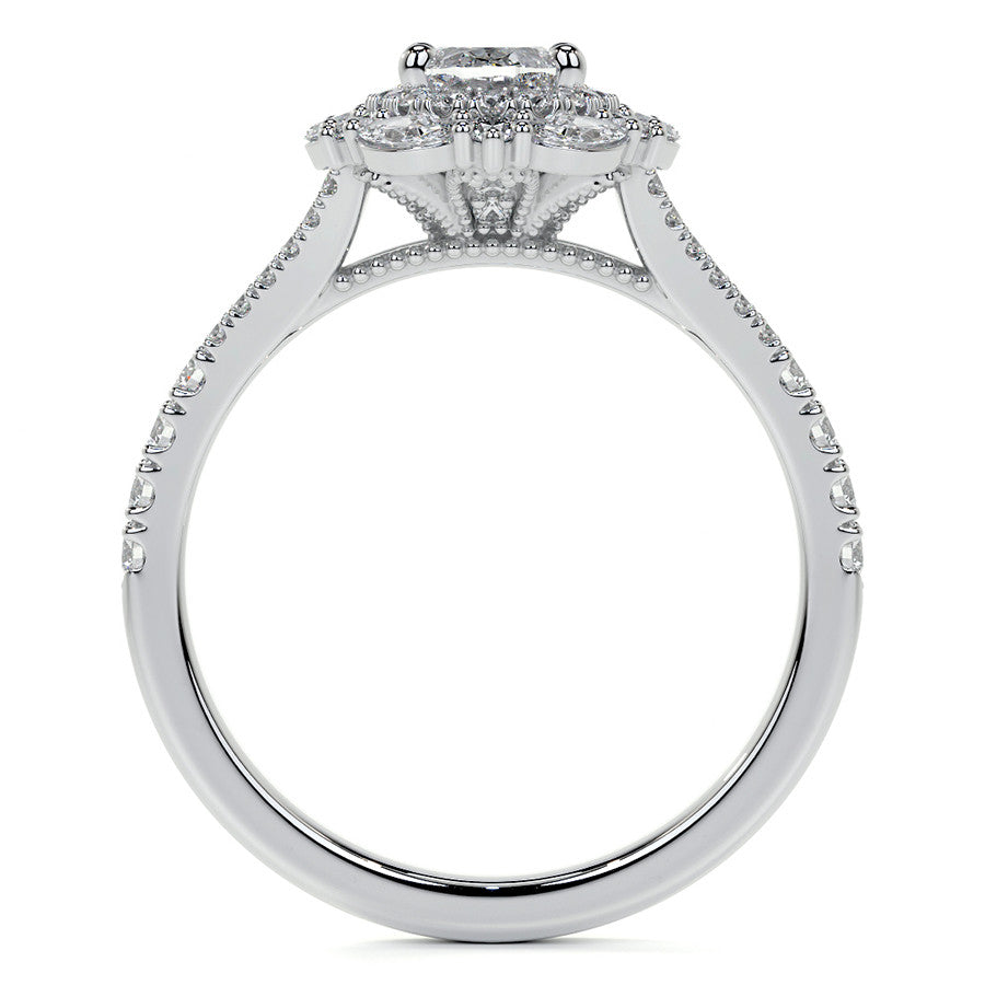 Round Marquise Halo Split Shank Oval Moissanite Engagement Ring