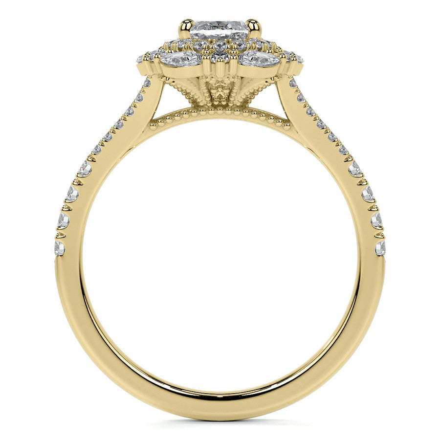 Round Marquise Halo Split Shank Oval Moissanite Engagement Ring