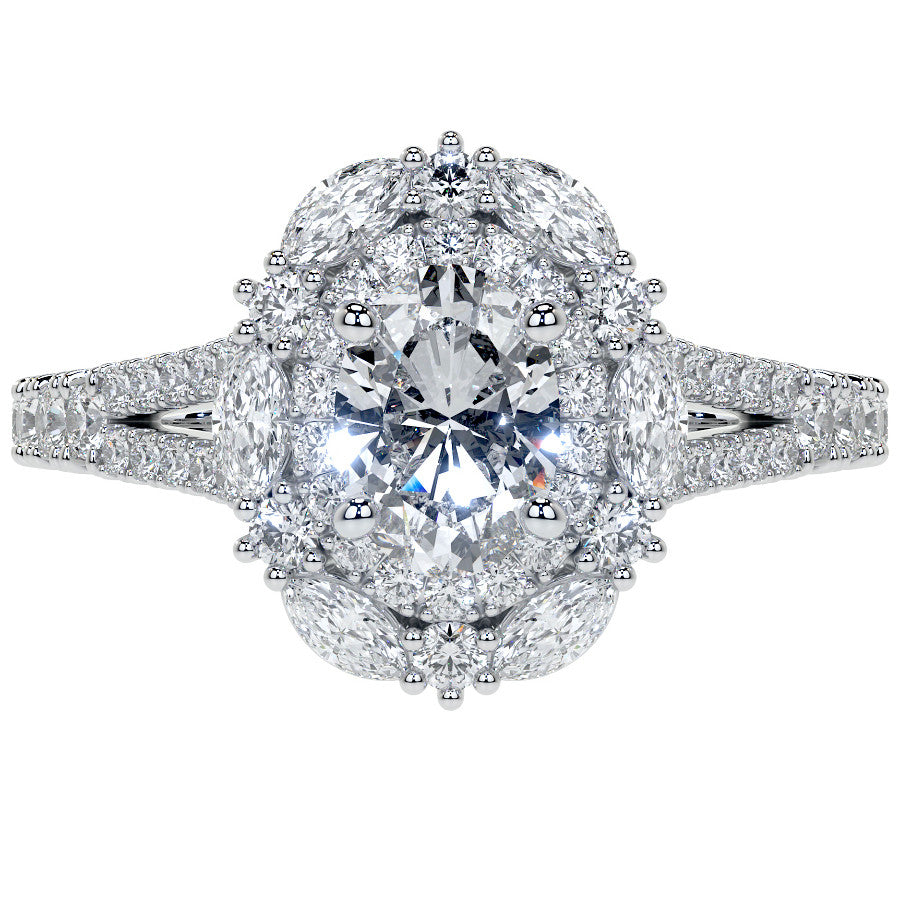 Round Marquise Halo Split Shank Oval Moissanite Engagement Ring