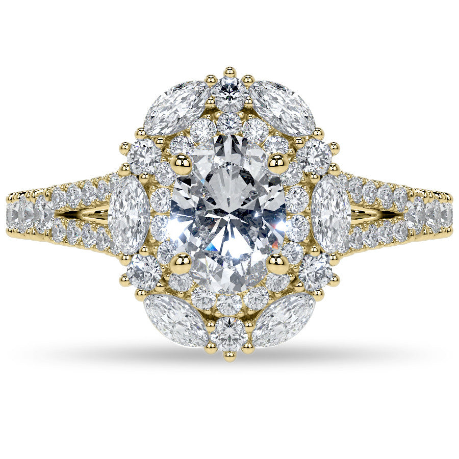 Round Marquise Halo Split Shank Oval Moissanite Engagement Ring