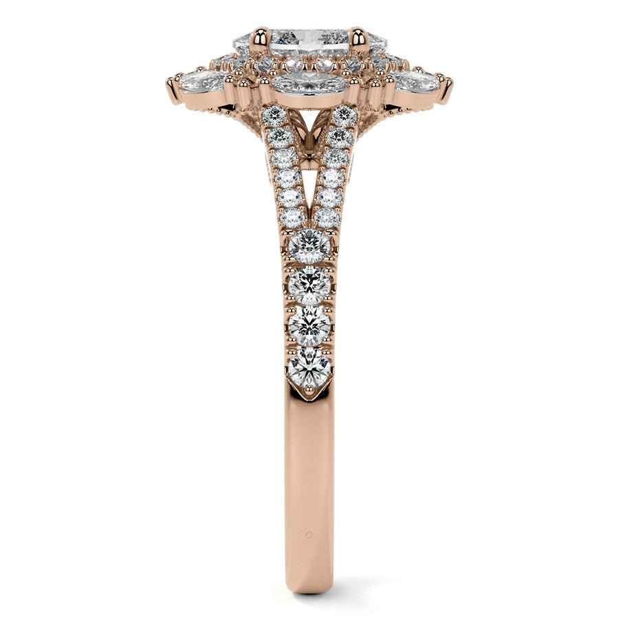 Round Marquise Halo Split Shank Oval Moissanite Engagement Ring