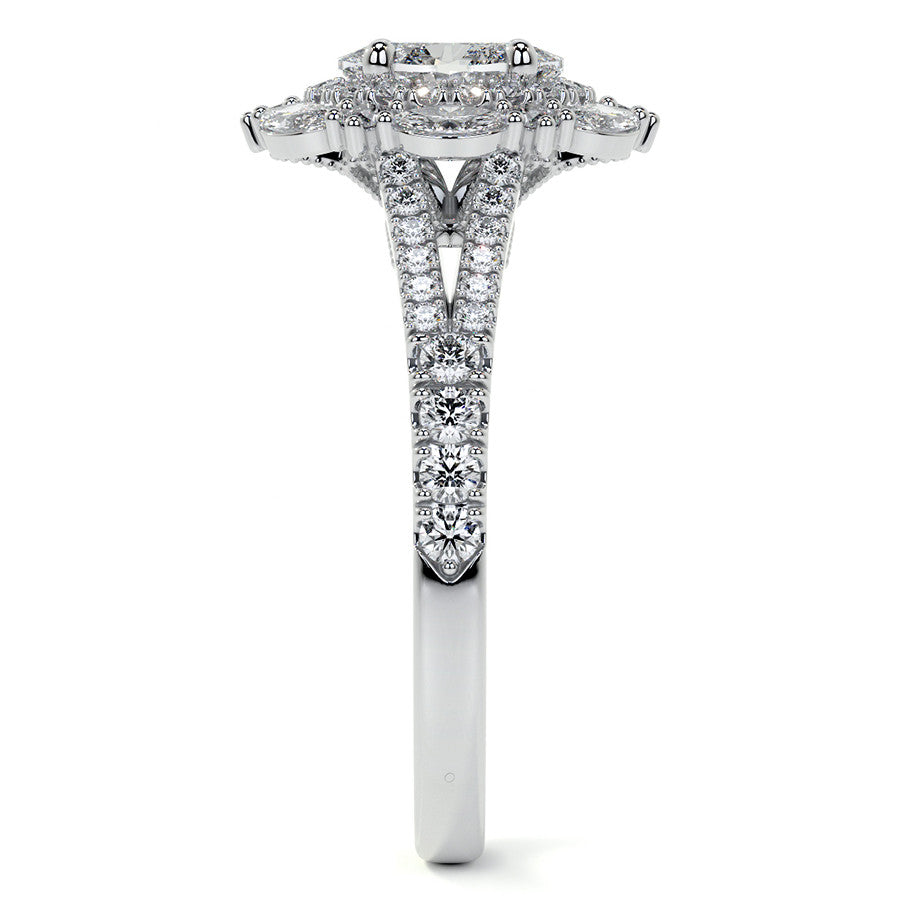 Round Marquise Halo Split Shank Oval Moissanite Engagement Ring