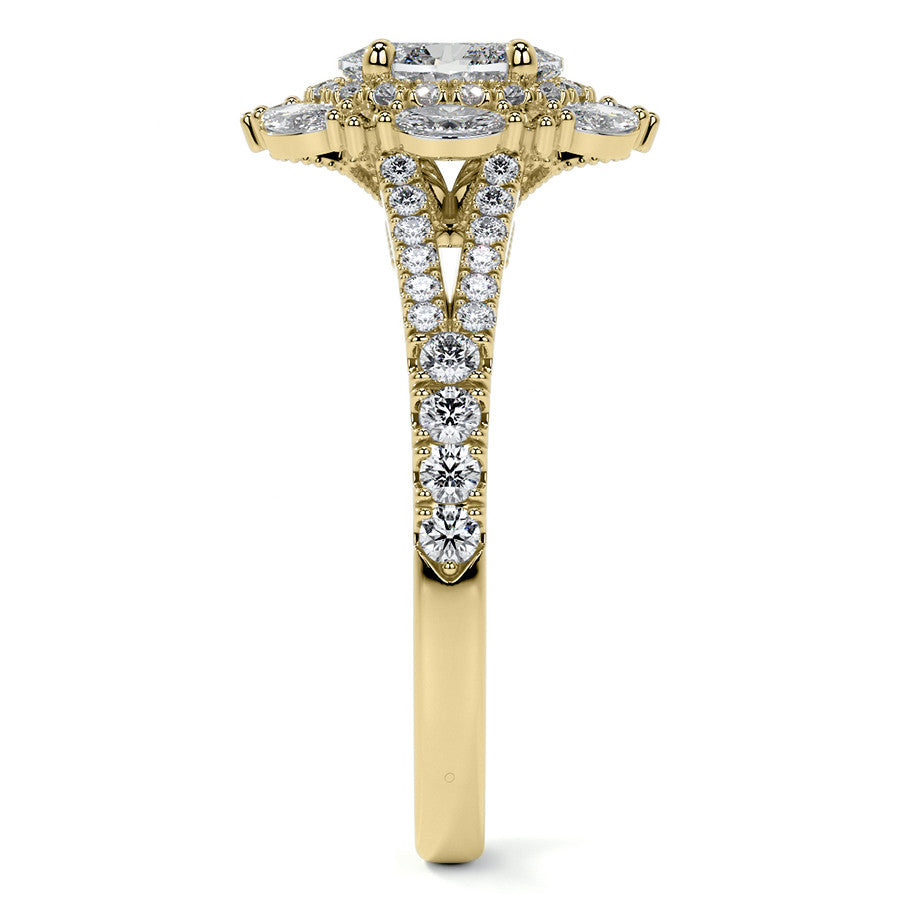 Round Marquise Halo Split Shank Oval Moissanite Engagement Ring