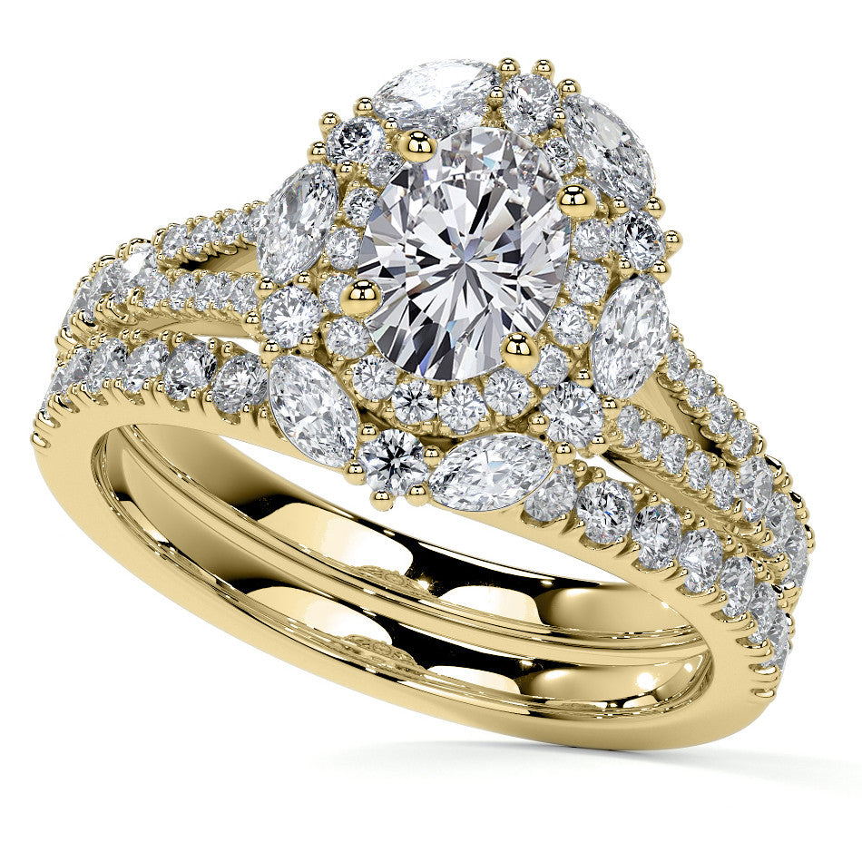 Round Marquise Halo Split Shank Oval Moissanite Engagement Ring