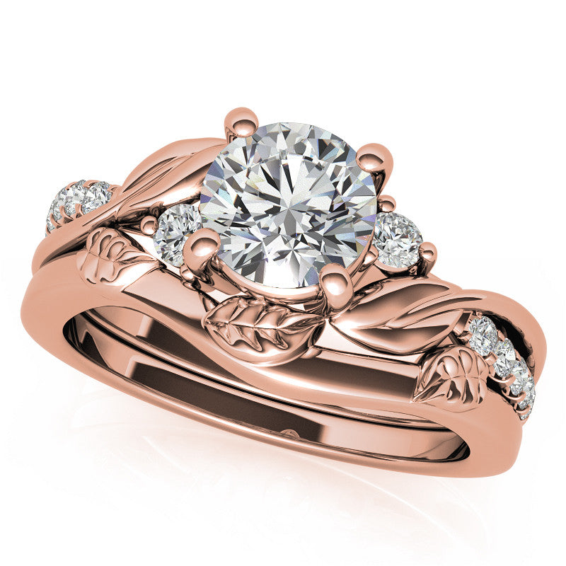 Round Brilliant Moissanite Nature Inspired Design Engagement Ring