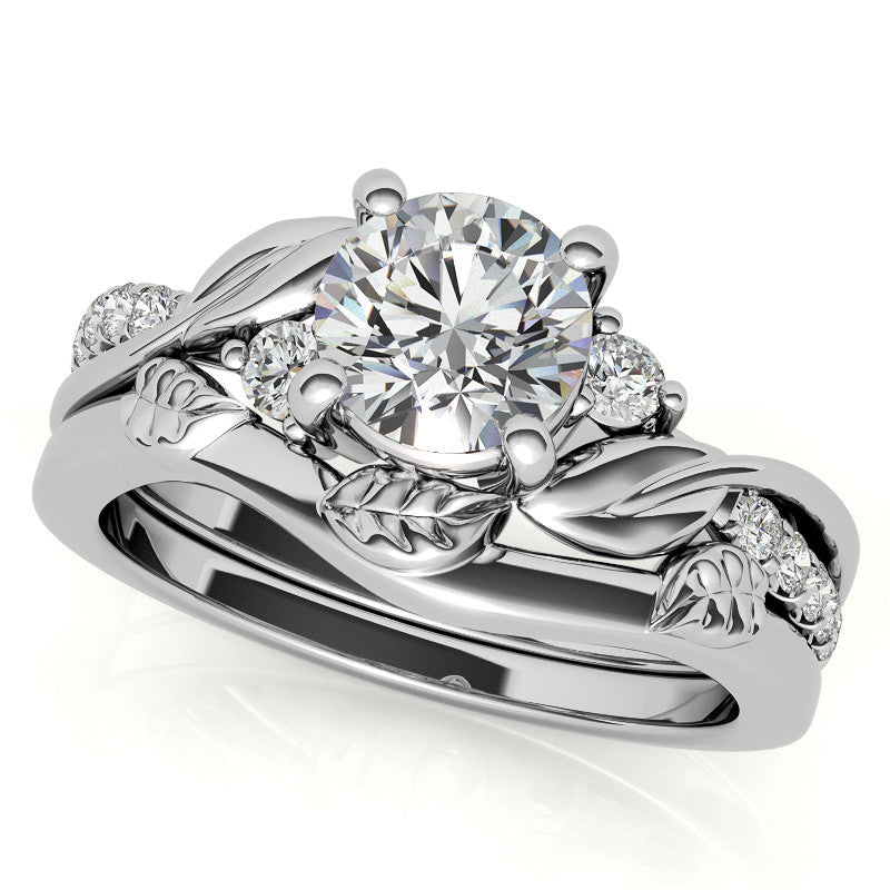 Round Brilliant Moissanite Nature Inspired Design Engagement Ring