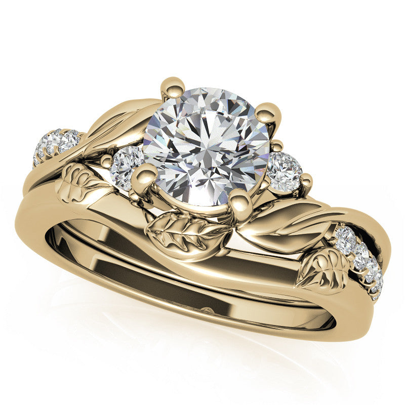 Round Brilliant Moissanite Nature Inspired Design Engagement Ring