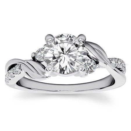 Round Brilliant Moissanite Nature Inspired Design Engagement Ring