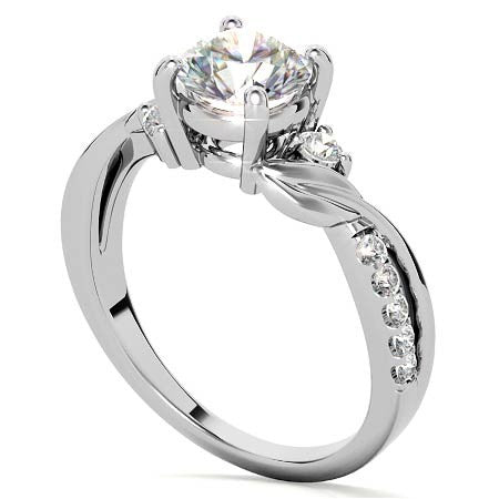 Round Brilliant Moissanite Nature Inspired Design Engagement Ring