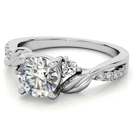 Round Brilliant Moissanite Nature Inspired Design Engagement Ring