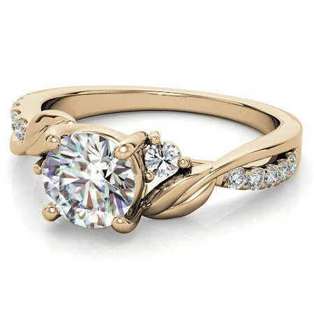 Round Brilliant Moissanite Nature Inspired Design Engagement Ring
