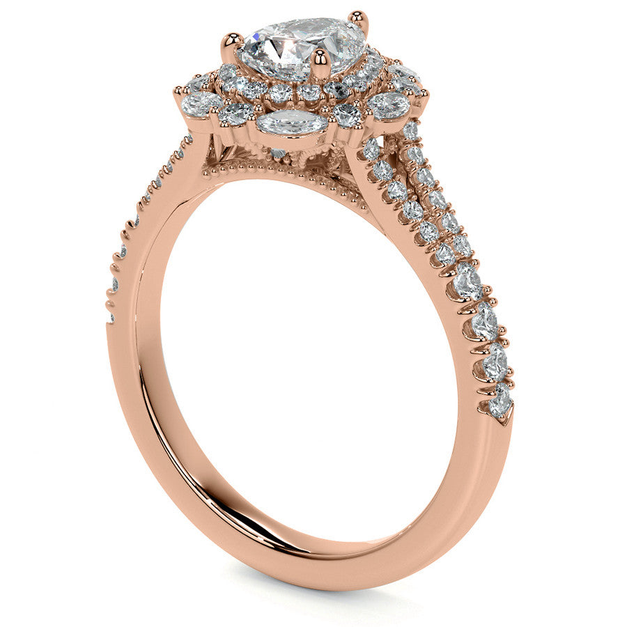Pear Marquise Halo Split Shank Oval Moissanite Engagement Ring