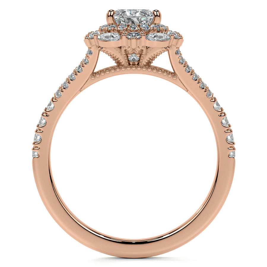 Pear Marquise Halo Split Shank Oval Moissanite Engagement Ring