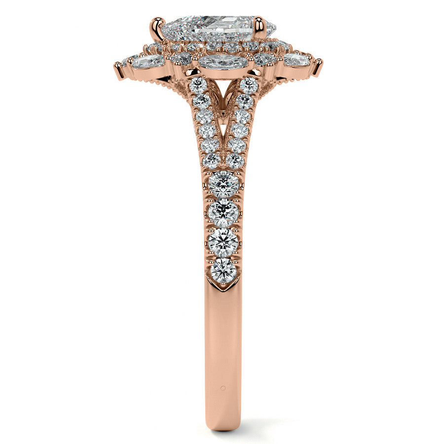 Pear Marquise Halo Split Shank Oval Moissanite Engagement Ring