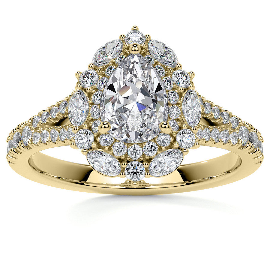 Pear Marquise Halo Split Shank Oval Moissanite Engagement Ring