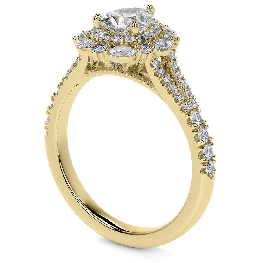 Pear Marquise Halo Split Shank Oval Moissanite Engagement Ring