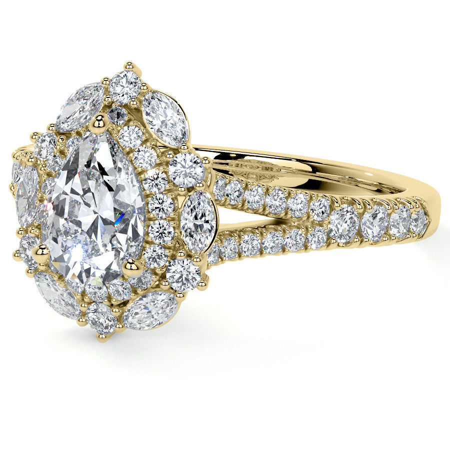 Pear Marquise Halo Split Shank Oval Moissanite Engagement Ring