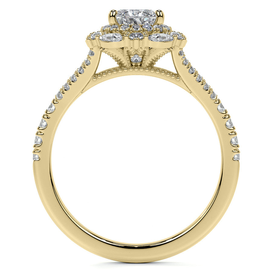 Pear Marquise Halo Split Shank Oval Moissanite Engagement Ring