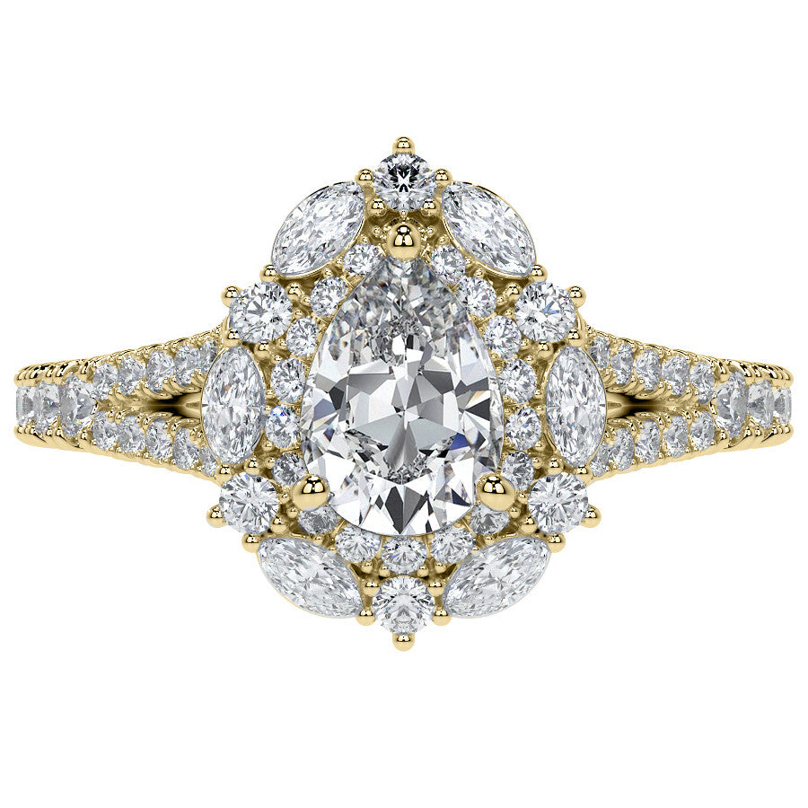 Pear Marquise Halo Split Shank Oval Moissanite Engagement Ring