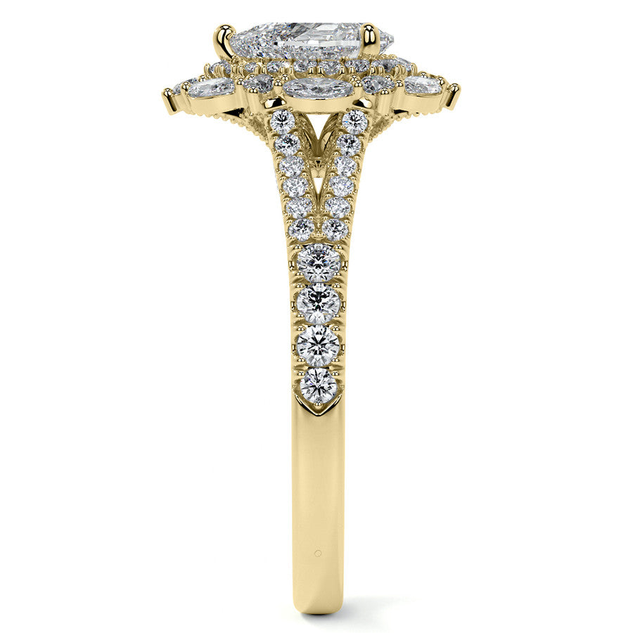 Pear Marquise Halo Split Shank Oval Moissanite Engagement Ring
