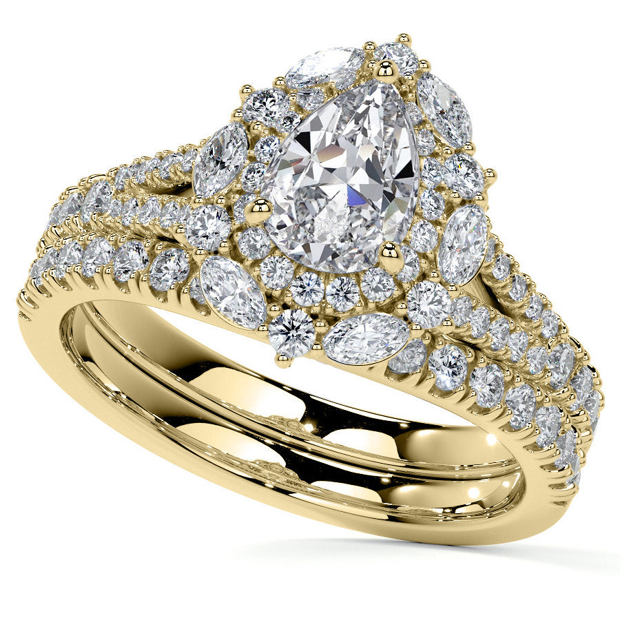 Pear Marquise Halo Split Shank Oval Moissanite Engagement Ring