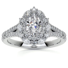 Pear Marquise Halo Split Shank Oval Moissanite Engagement Ring