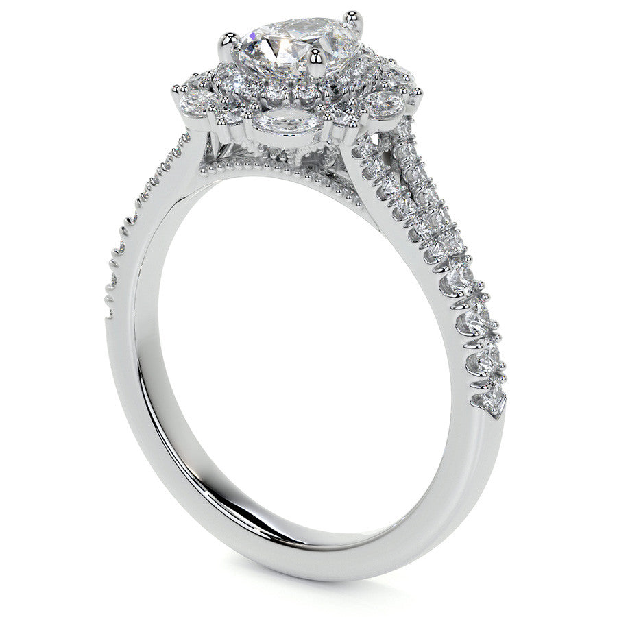 Pear Marquise Halo Split Shank Oval Moissanite Engagement Ring