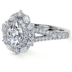 Pear Marquise Halo Split Shank Oval Moissanite Engagement Ring
