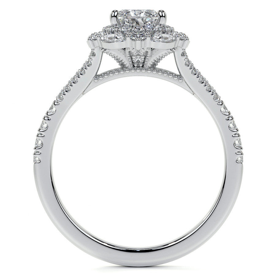 Pear Marquise Halo Split Shank Oval Moissanite Engagement Ring