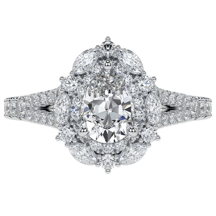 Pear Marquise Halo Split Shank Oval Moissanite Engagement Ring