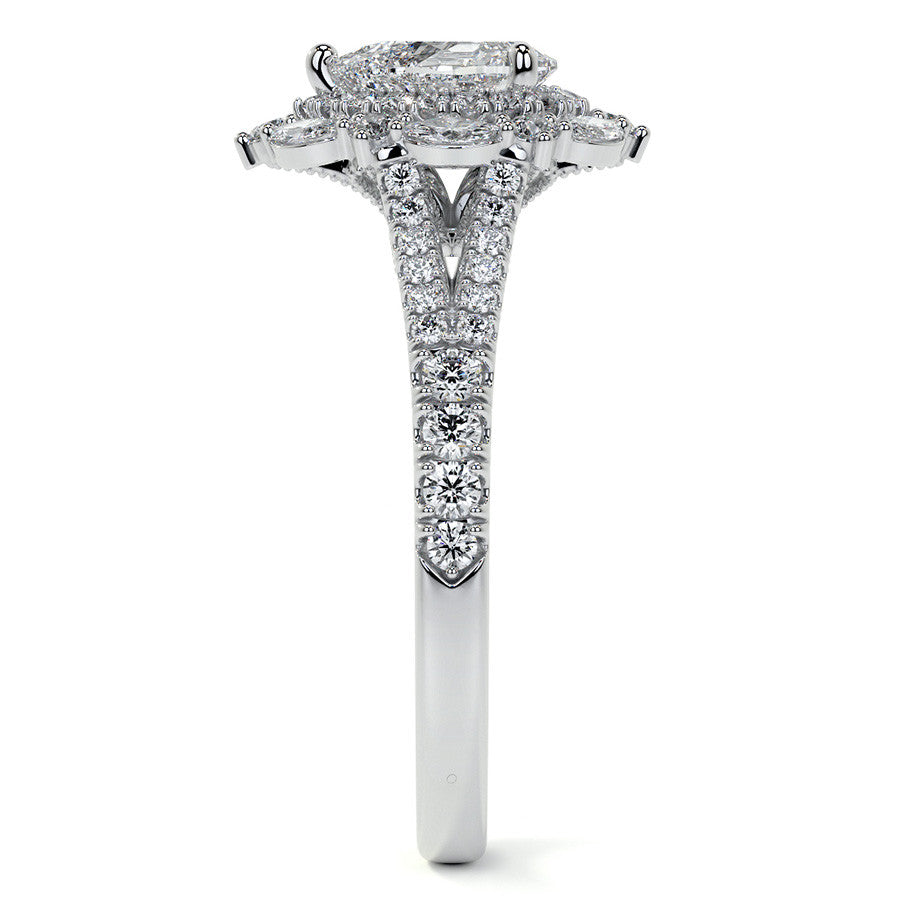 Pear Marquise Halo Split Shank Oval Moissanite Engagement Ring