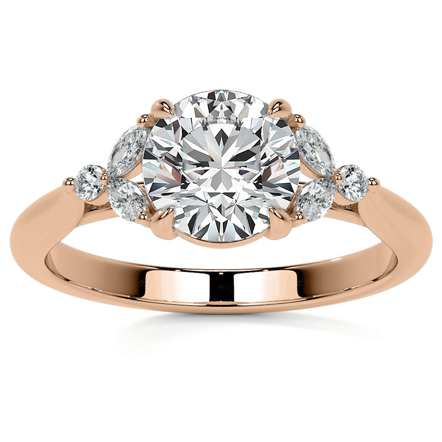 Round and Marquise Moissanite Cathedral Engagement Ring