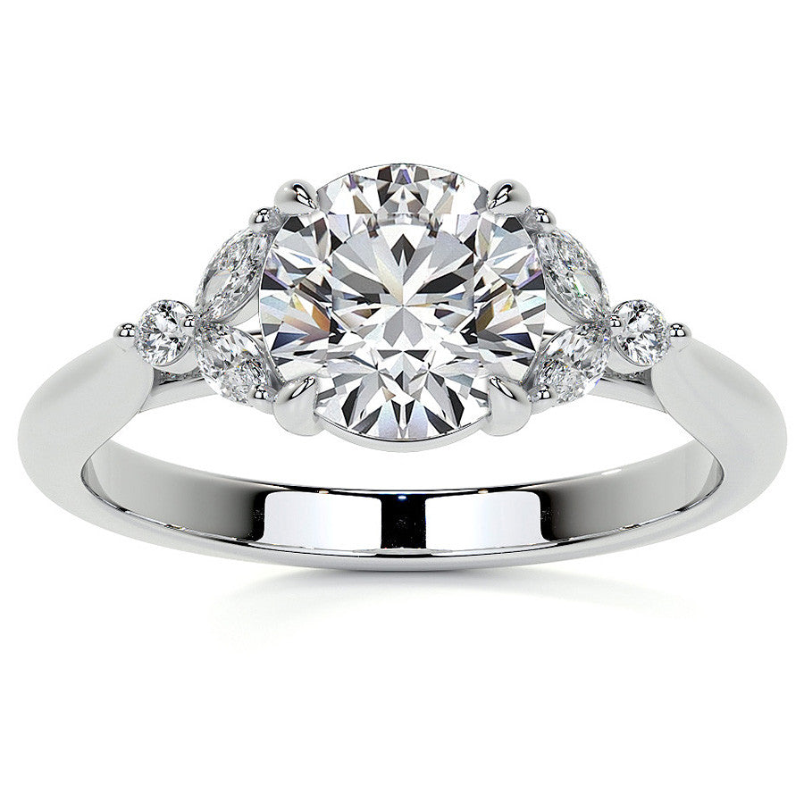 Round and Marquise Moissanite Cathedral Engagement Ring